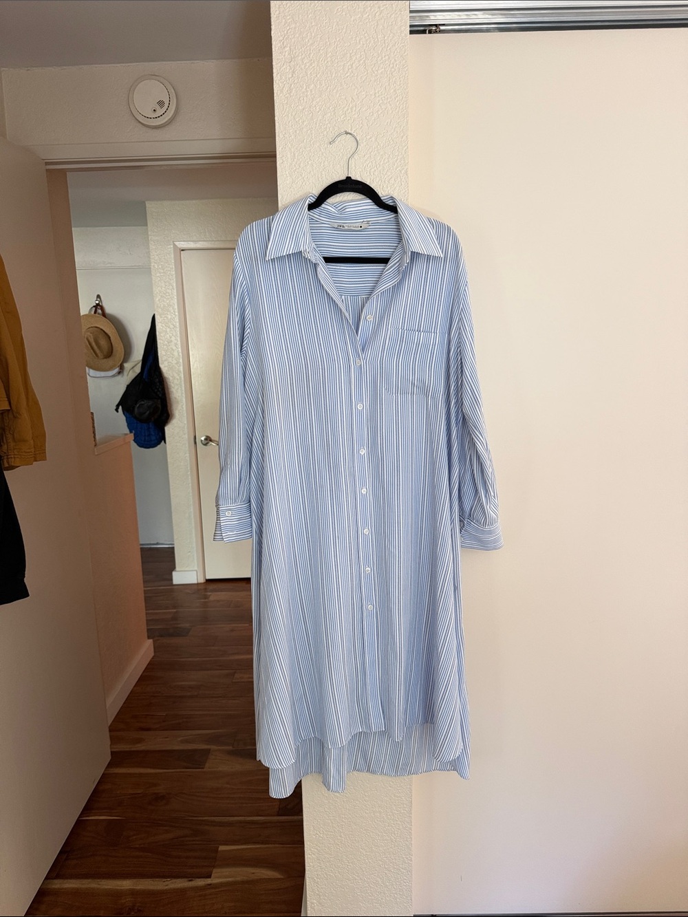 Zara Light Blue & White Striped Long Sleeve Shirt Dress